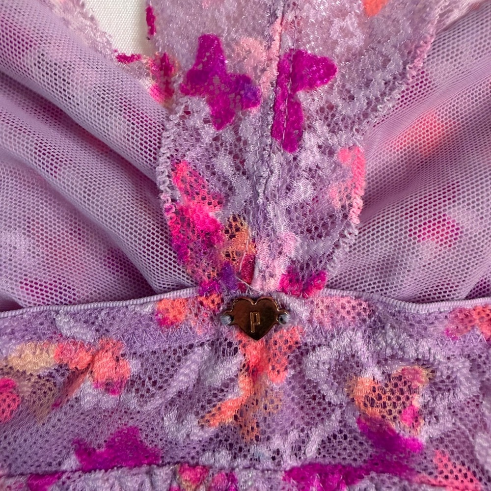Victorias Secret PINK Purple Butterfly Lace Racerback Bralette Medium - Picture 5 of 6